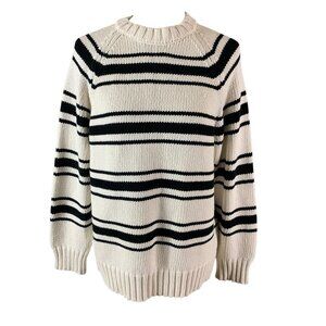 Zara Blue White Striped Knit Crewneck Casual Pullover Sweater Small Oversized